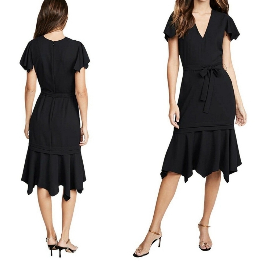 Amanda Uprichard Women's Graciela Flutter Detail Tie Waist Midi Dress Small NWT